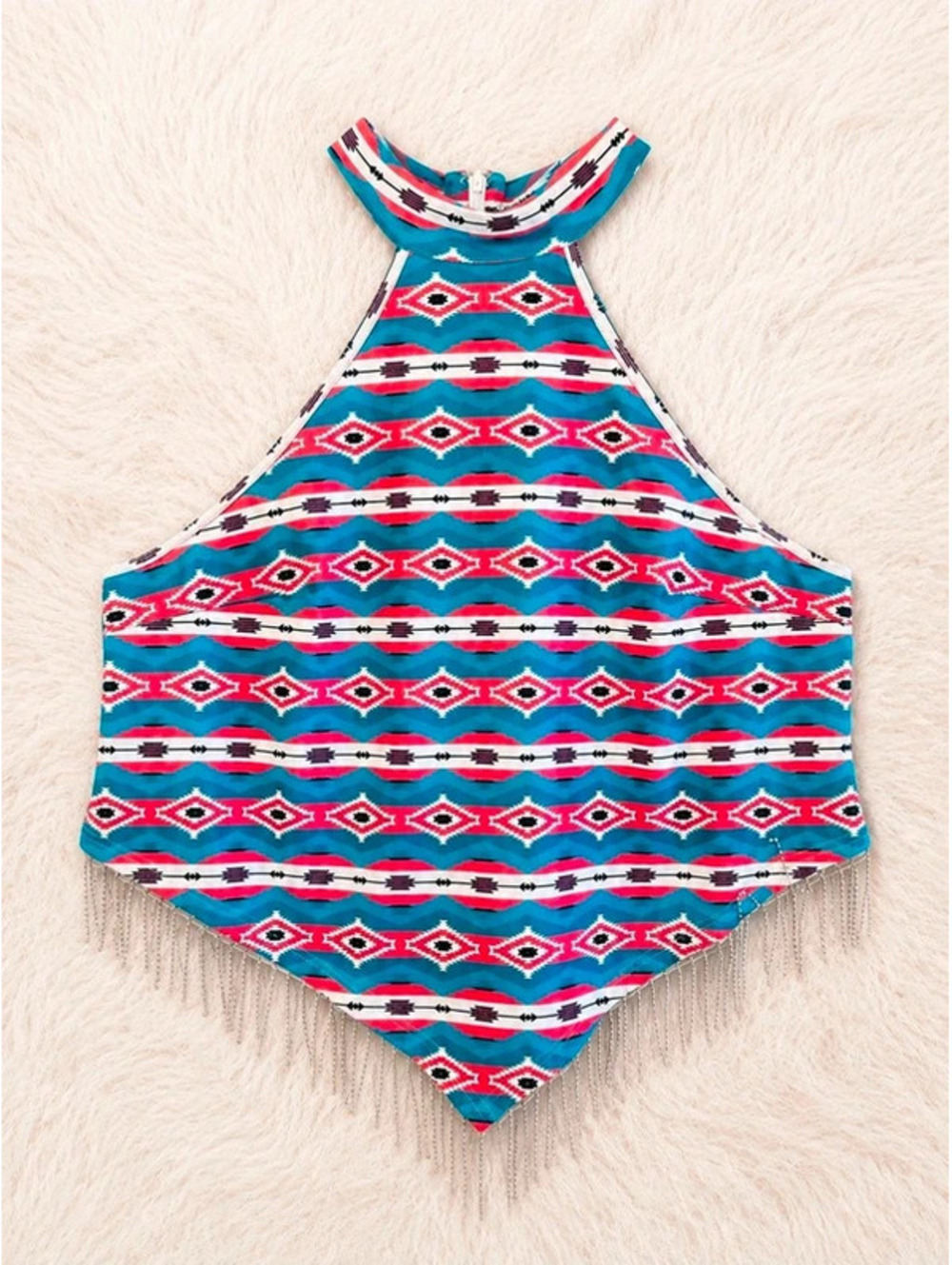 Boutique Western Fringe Halter Top - Red, white and blue